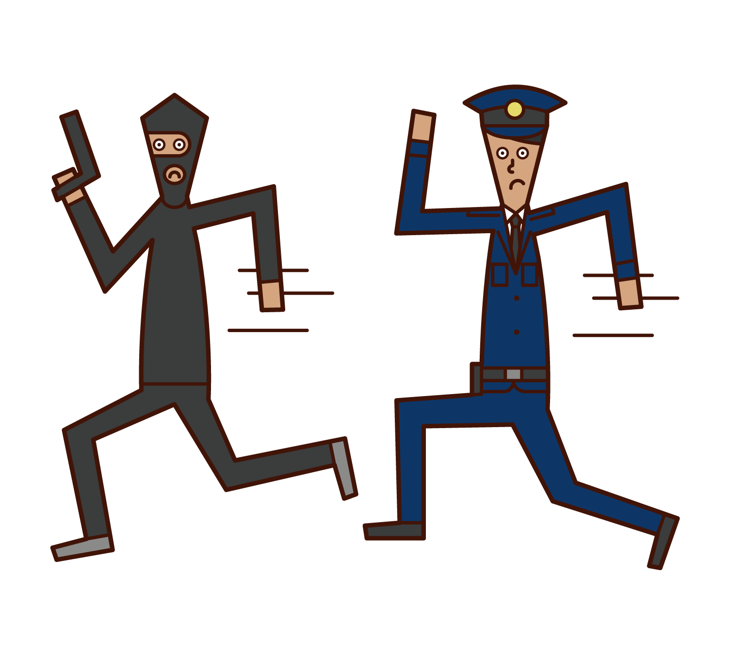 員警（男性）追逐小偷的插圖