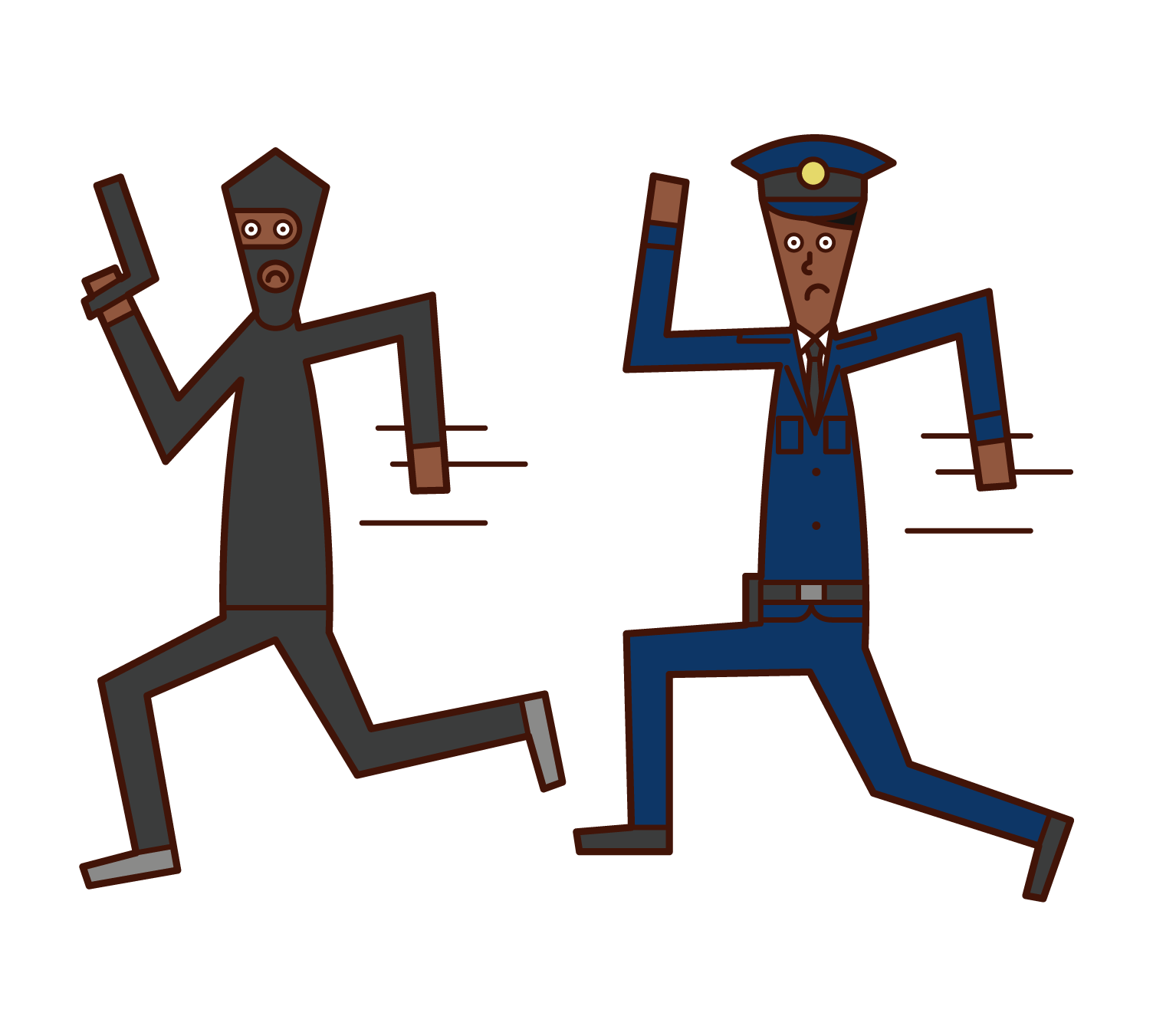 Illustration of a police officer (man) chasing a thief