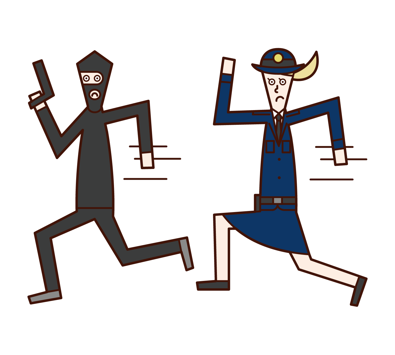 Illustration of a police officer (woman) chasing a thief