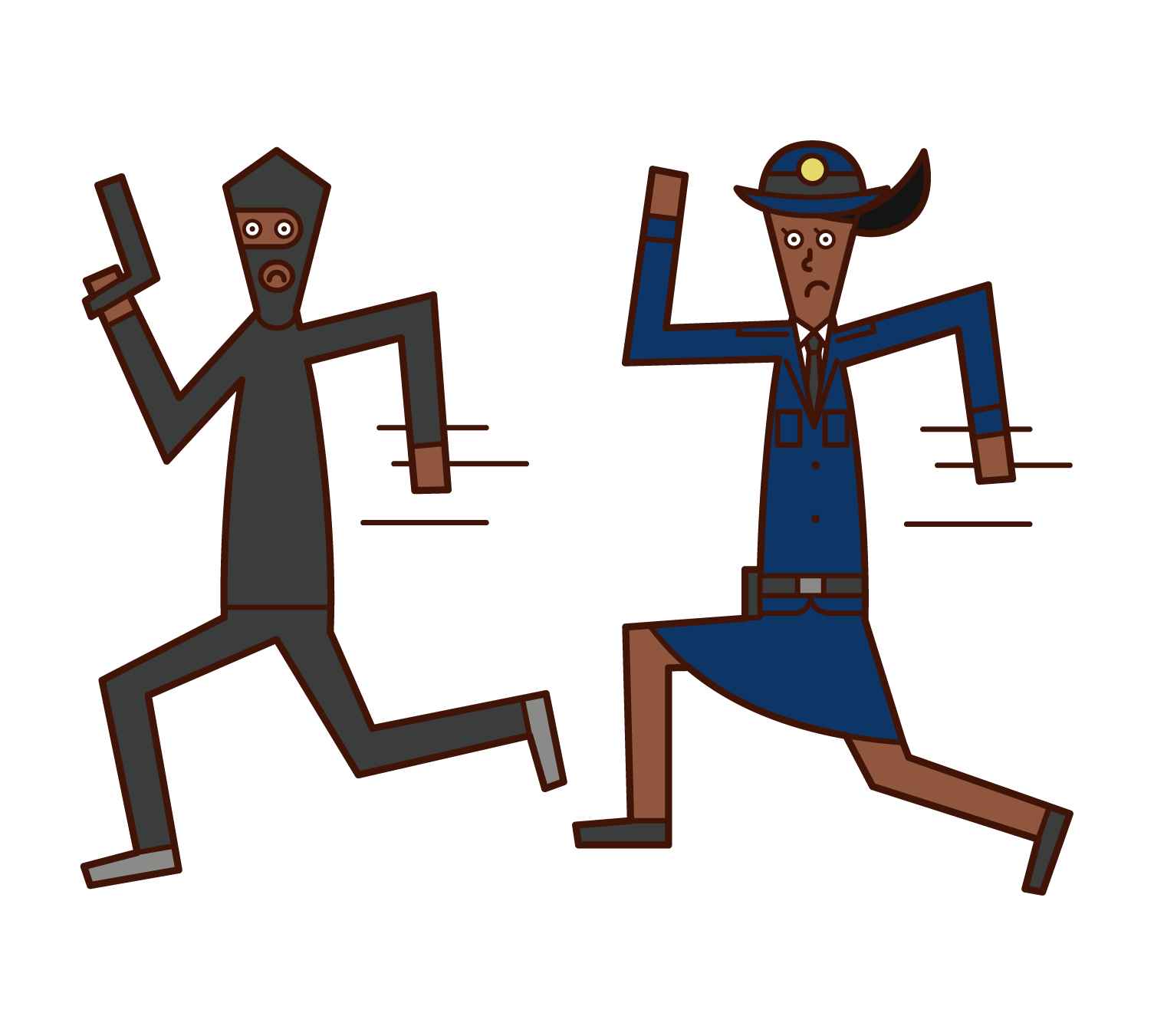 Illustration of a police officer (woman) chasing a thief