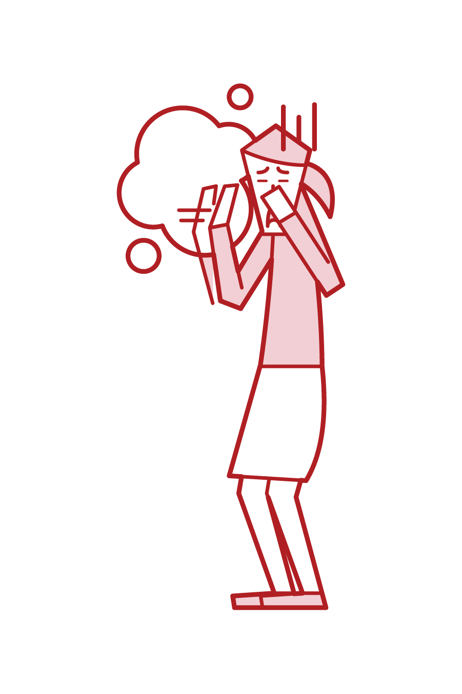氣味時手勢（女性）的插圖