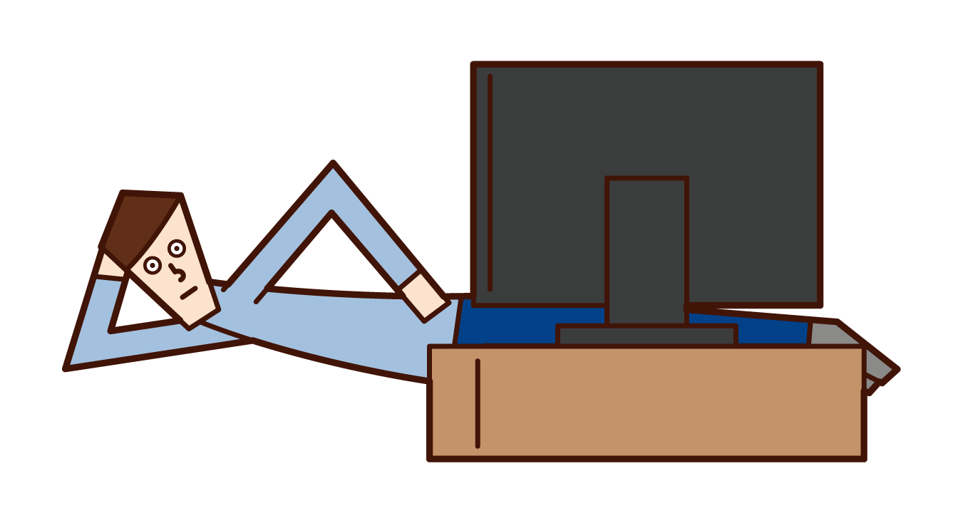 Illustration of a man who watches TV while lying down