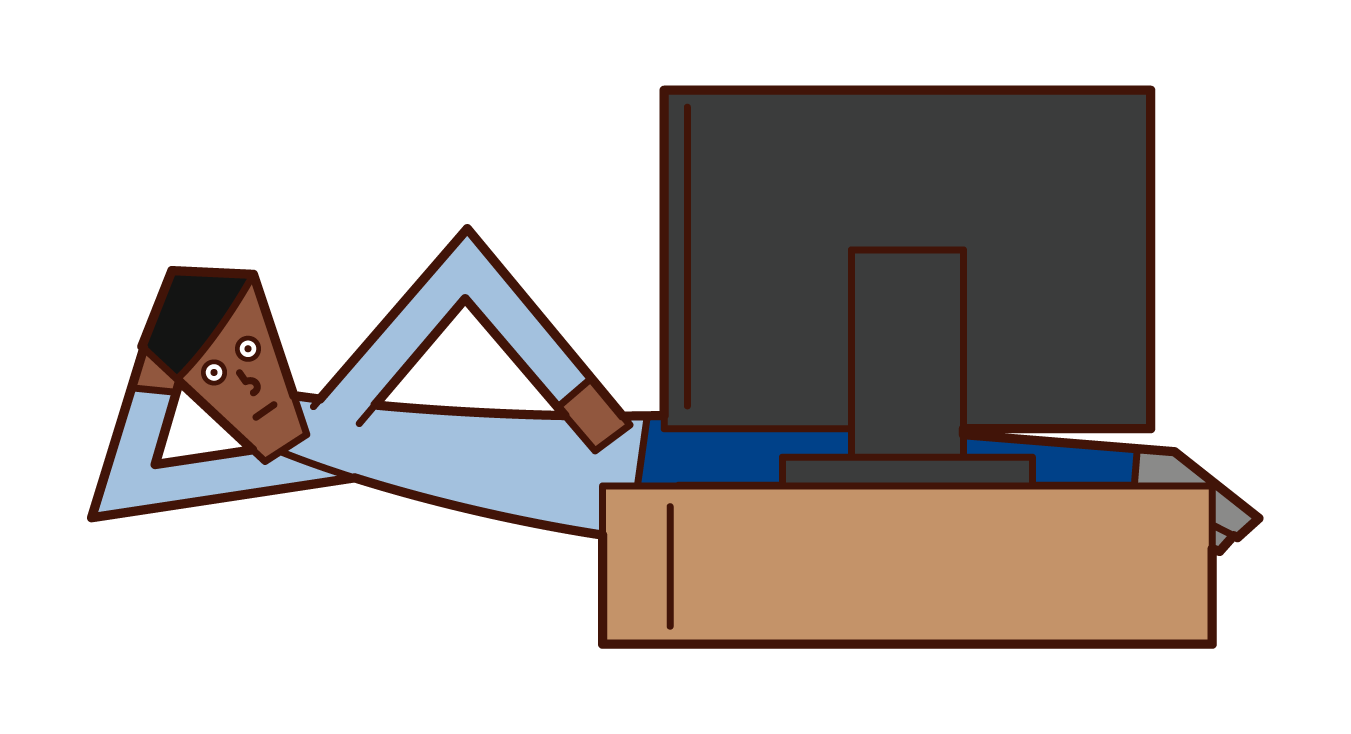 Illustration of a man who watches TV while lying down