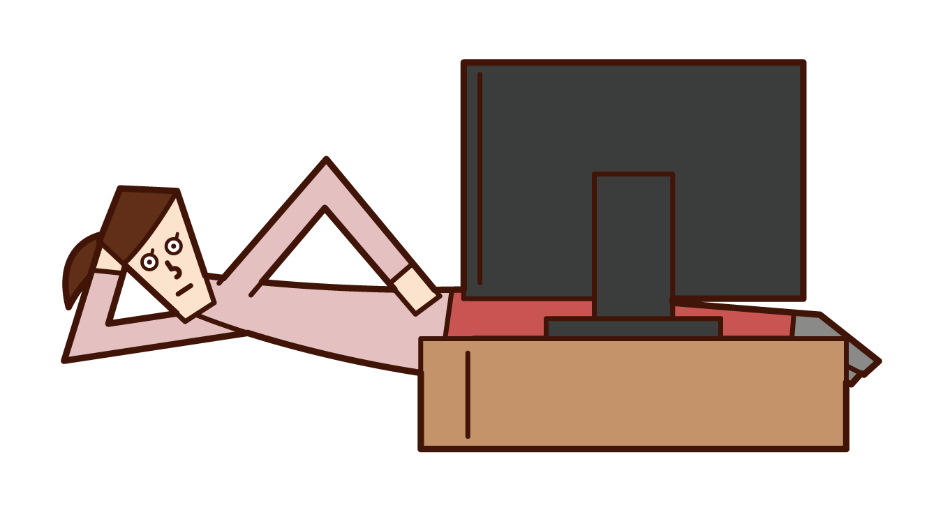 Illustration of a woman who watches TV while lying down