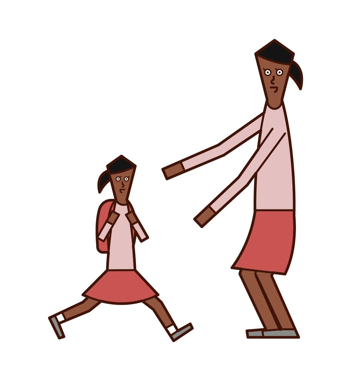 Illustration of a mother greeting her child (daughter)