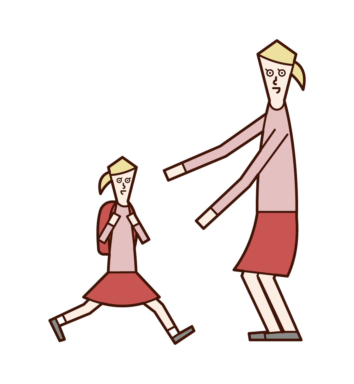 Illustration of a mother greeting her child (daughter)