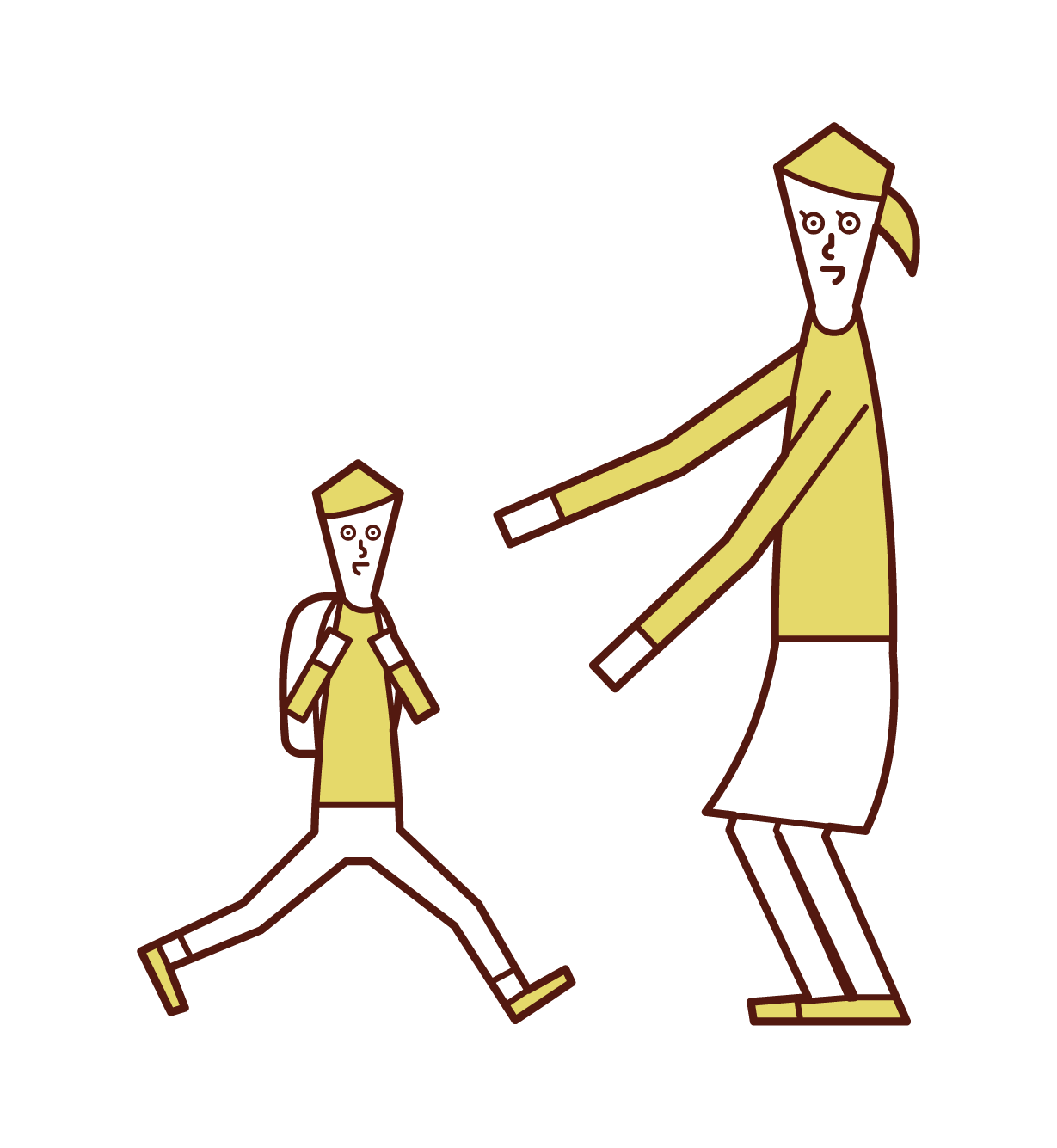 Illustration of a mother greeting her child (son)