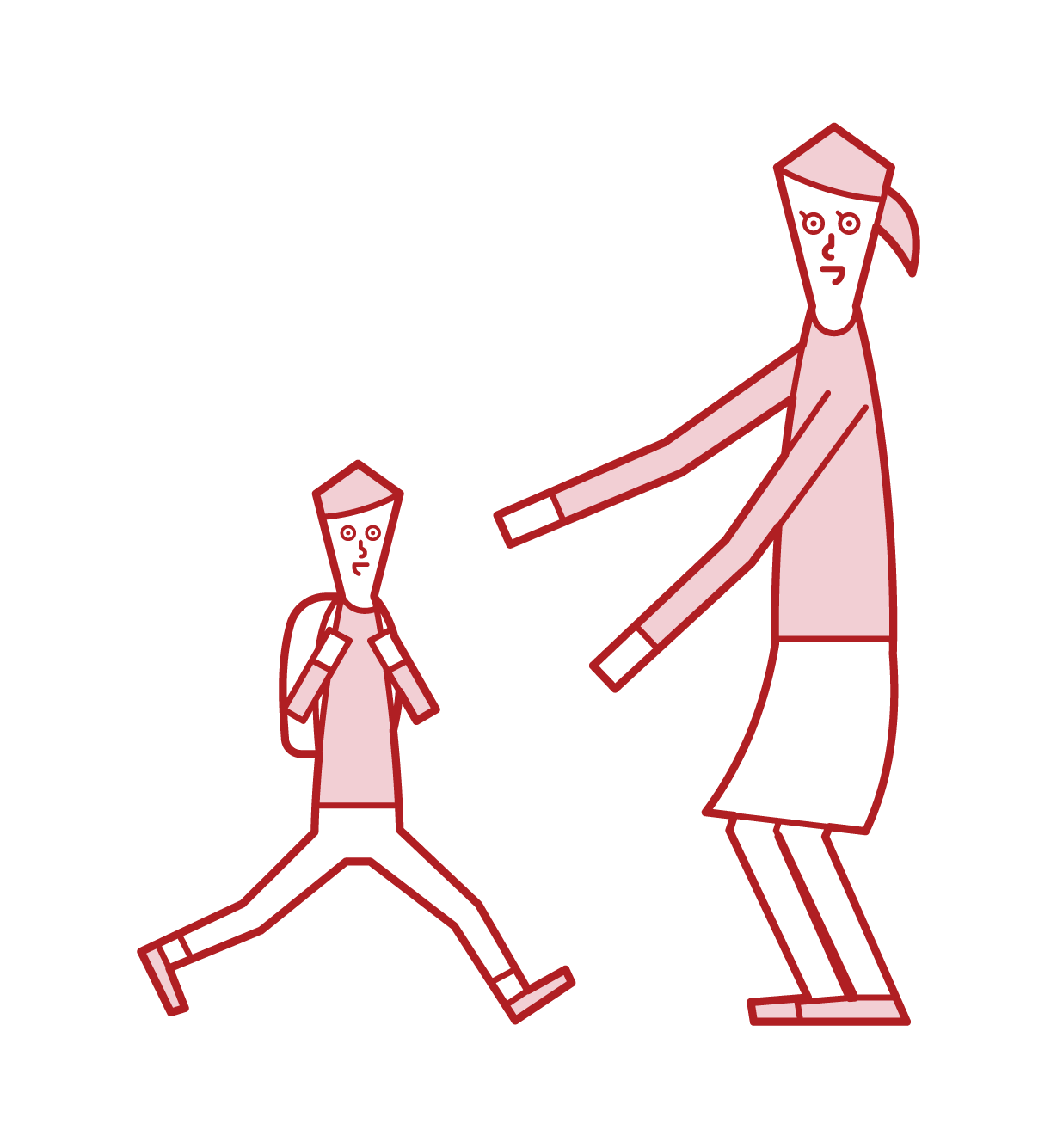 Illustration of a mother greeting her child (son)