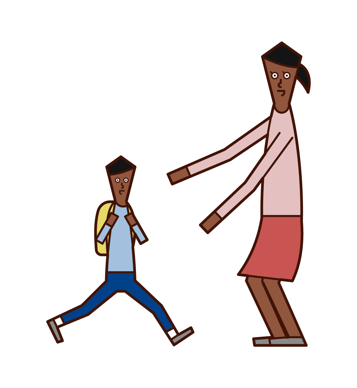 Illustration of a mother greeting her child (son)