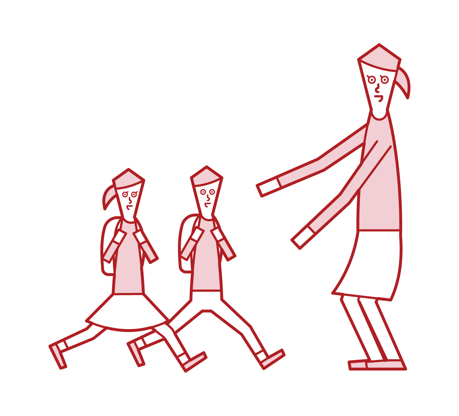 Illustration of a mother greeting her children