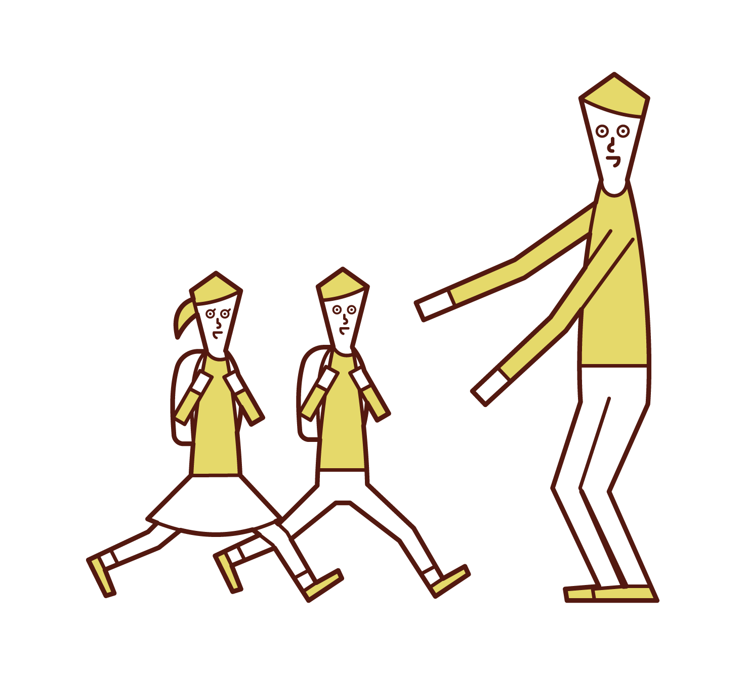 Illustration of a father greeting his children