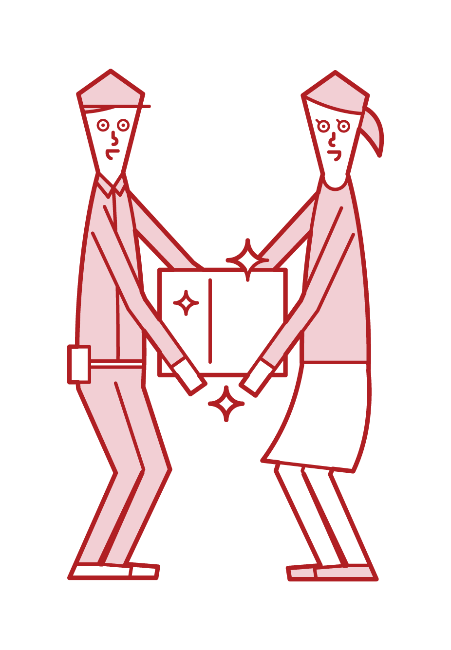 Illustration of a delivery driver (man) handing over a package