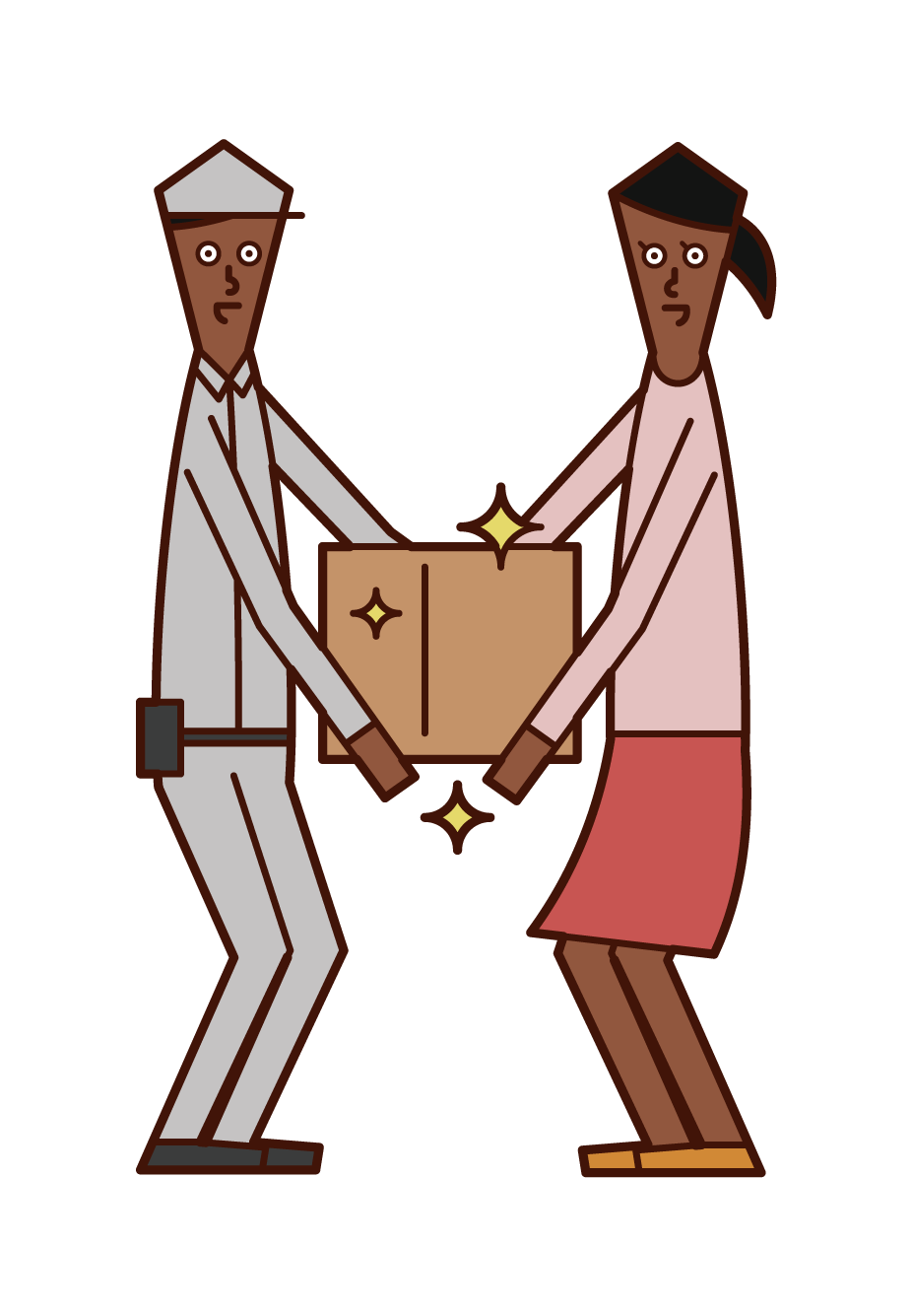 Illustration of a delivery driver (man) handing over a package