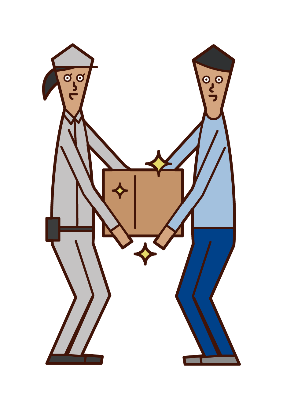 Illustration of a delivery driver (woman) handing over a package