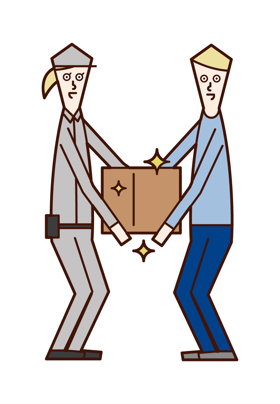Illustration of a delivery driver (woman) handing over a package