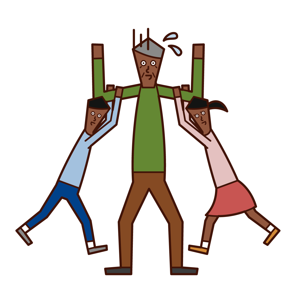 Illustration of an old man playing with children