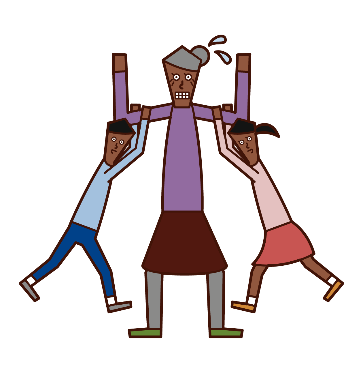 子供たちと遊ぶ老人（女性）のイラスト