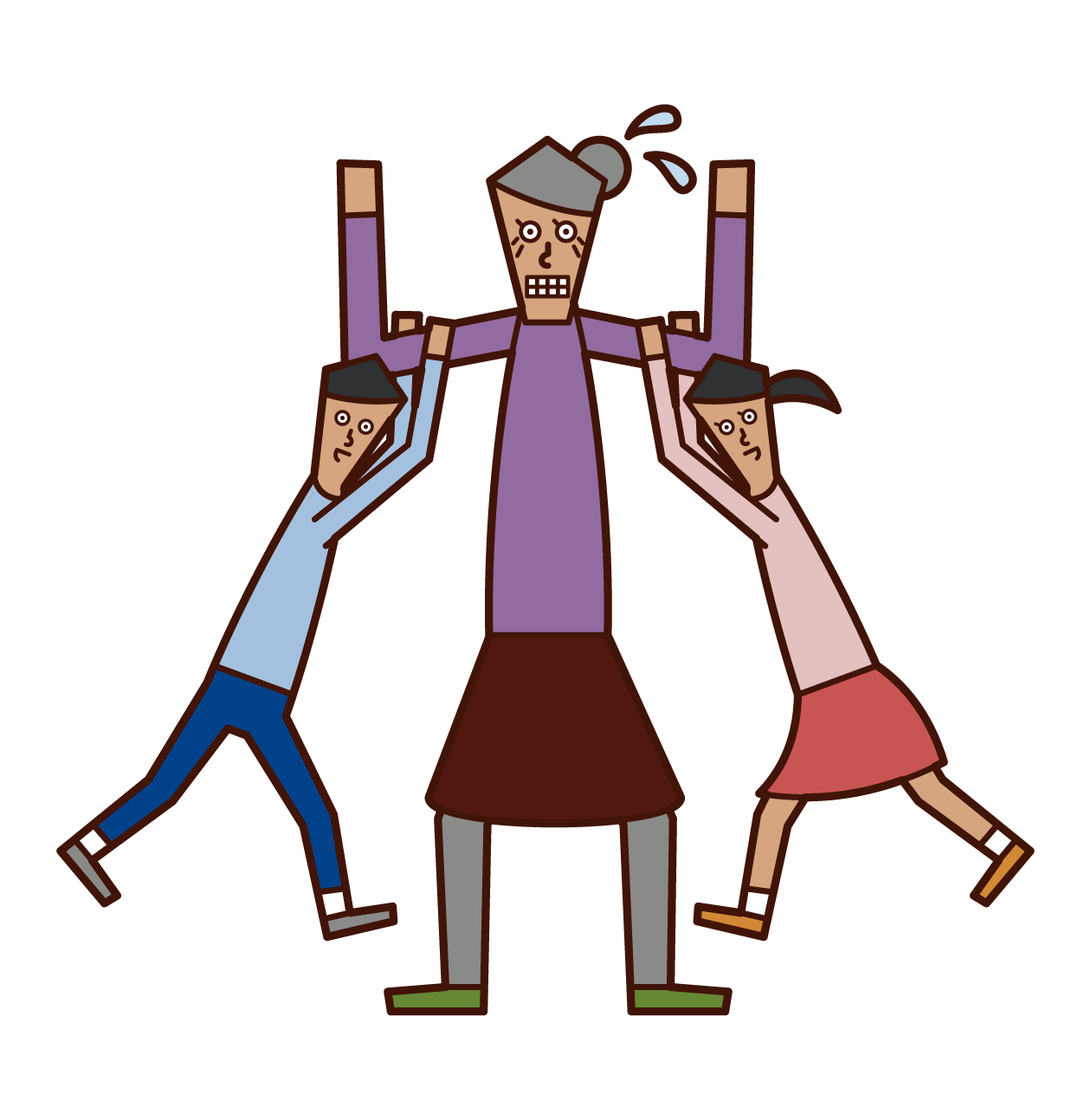 老人（女性）與孩子玩耍的插圖