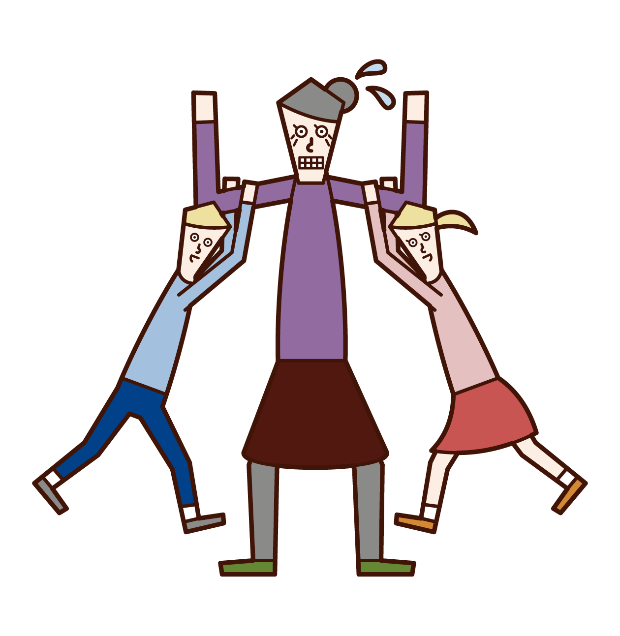 Illustration of an old man (woman) playing with children