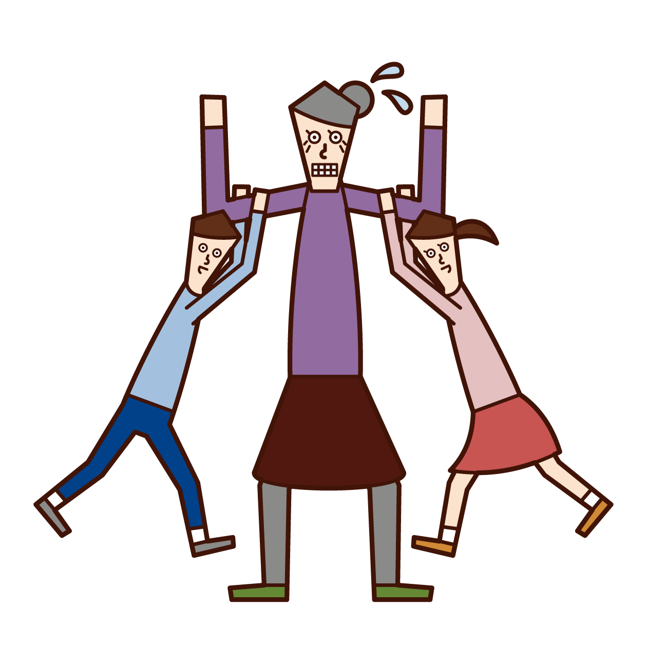 Illustration of an old man (woman) playing with children