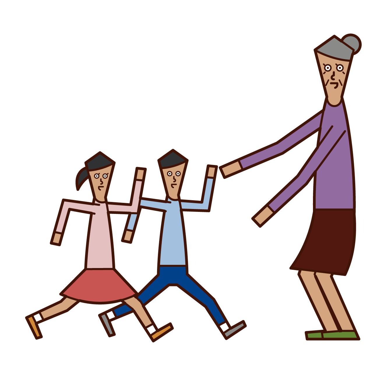 Illustration of an old man (woman) greeting children