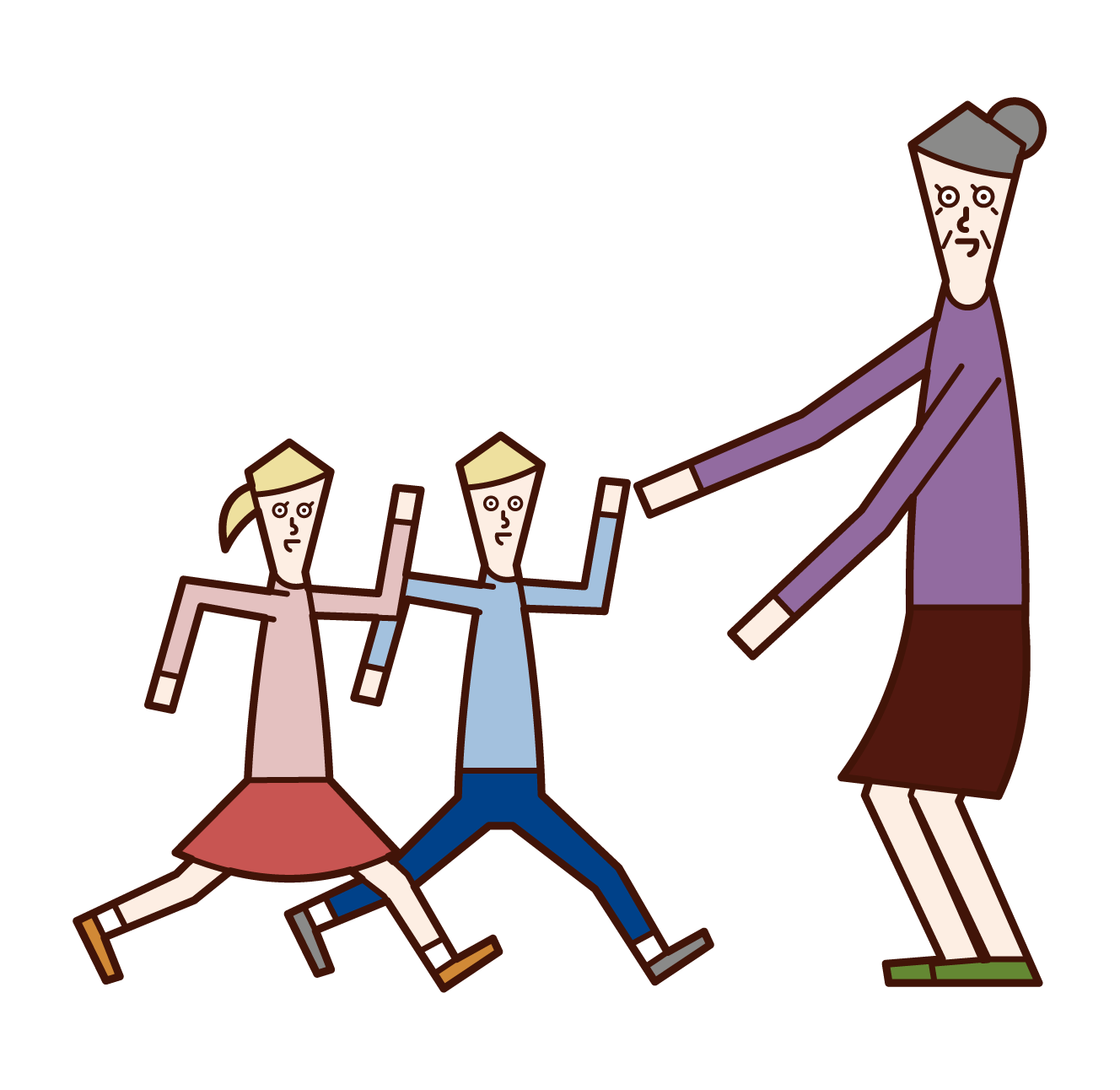 Illustration of an old man (woman) greeting children