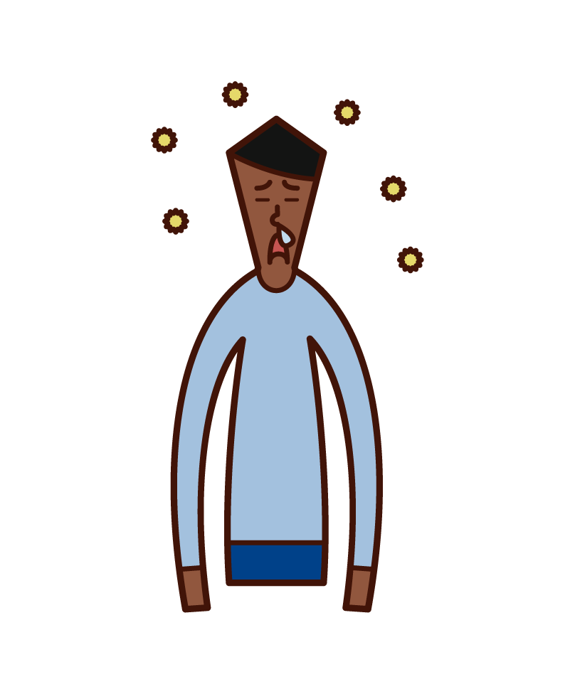 Illustration of a man with hay fever and runny nose