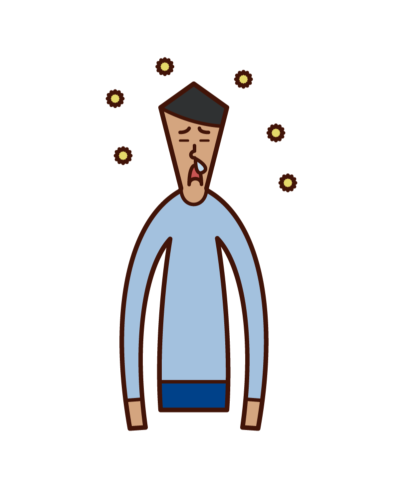 Illustration of a man with hay fever and runny nose