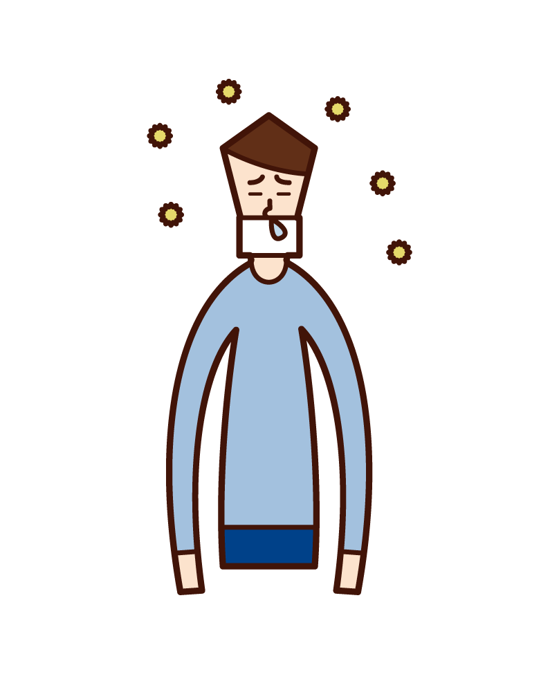 Illustration of a man wearing a mask with hay fever