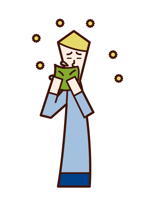 Illustration of a man who suppresses sneezing with a handkerchief