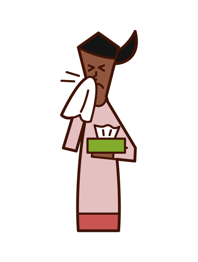 Illustration of a woman who blows her nose with tissue paper