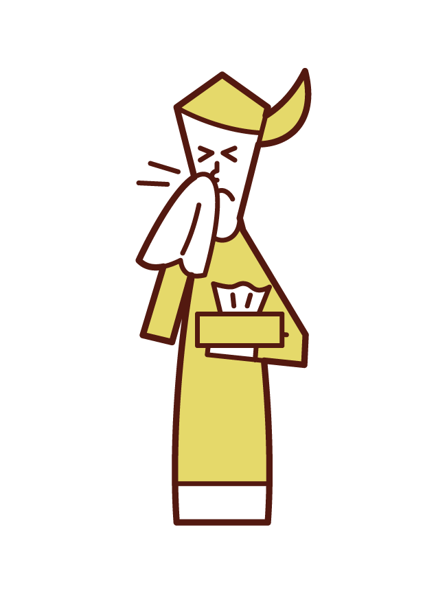 Illustration of a woman who blows her nose with tissue paper