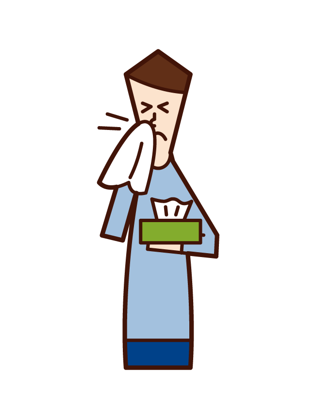 Illustration of a man who blows his nose with tissue paper