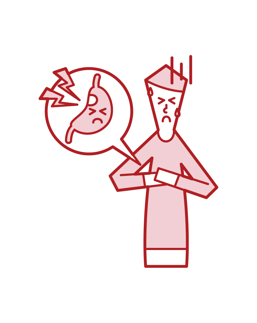 Illustration of stomach ulcer (man)