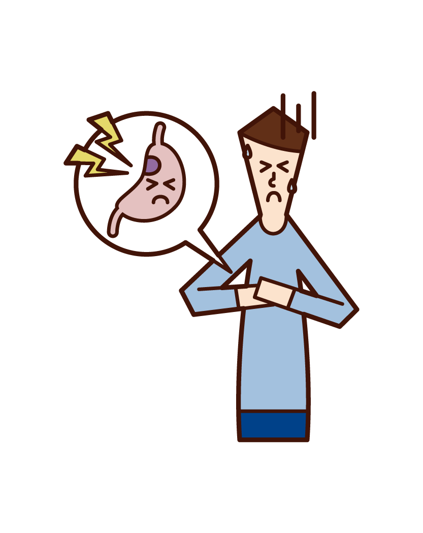 Illustration of stomach ulcer (man)