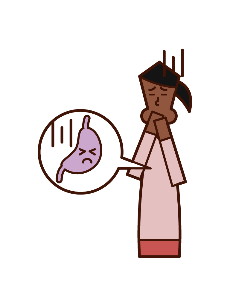 Illustration of a person (woman) who seems to be the stomach