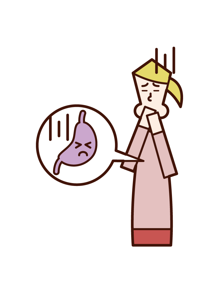 Illustration of a person (woman) who seems to be the stomach