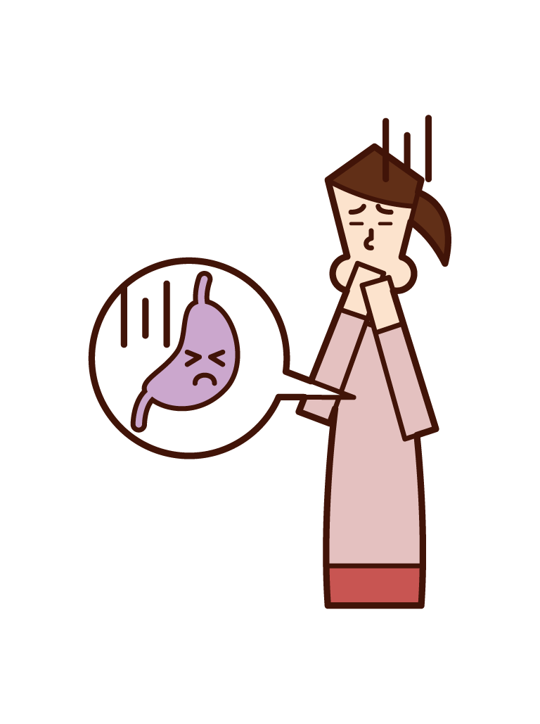 Illustration of a person (woman) who feels nauseous