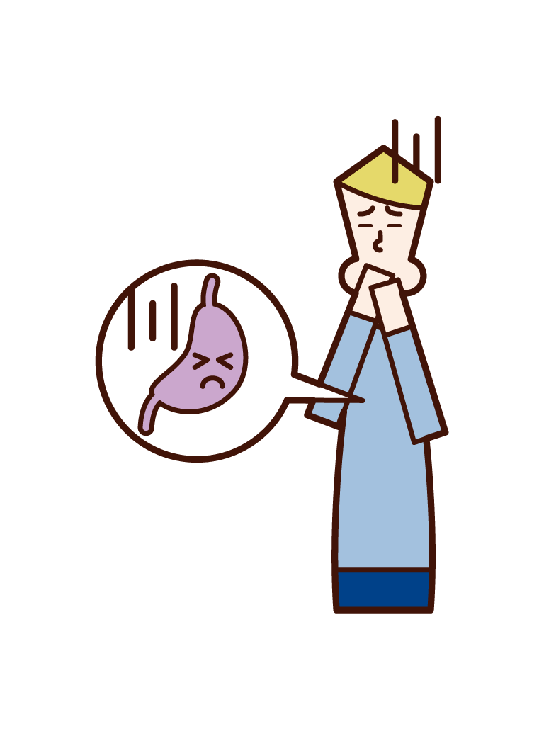 Illustration of a person (man) who seems to be the stomach