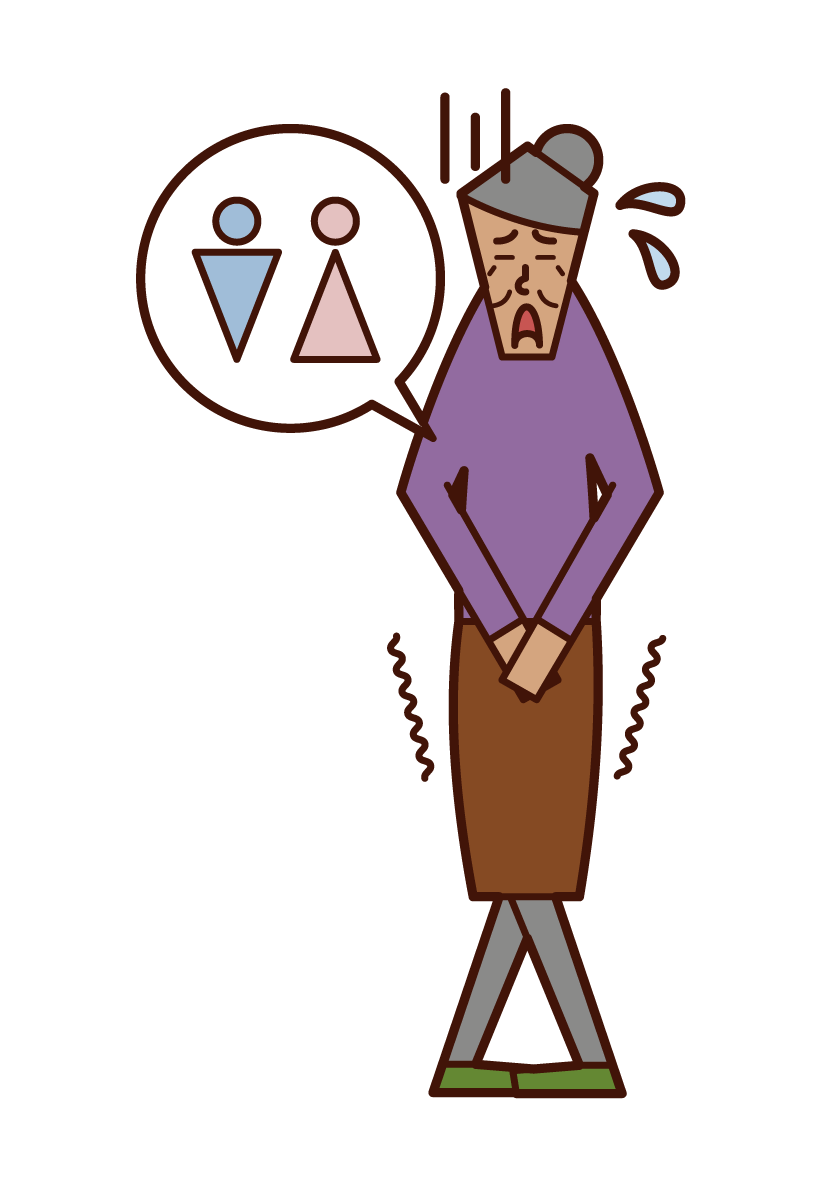 Illustration of an old man (woman) feeling urine