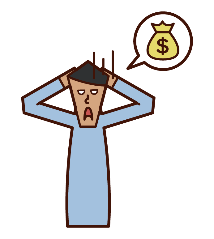 Illustration of a man suffering from lack of money