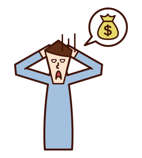 Illustration of a man suffering from lack of money