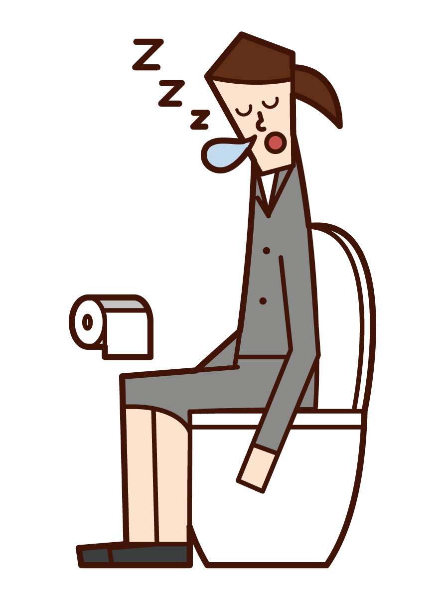 睡在廁所裡的人（女性）的插圖