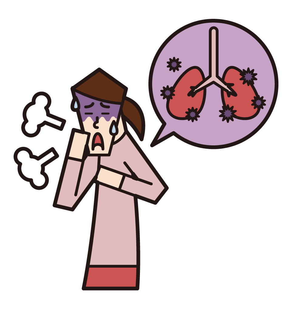 肺炎・肺結核・肺の病気（女性）のイラスト