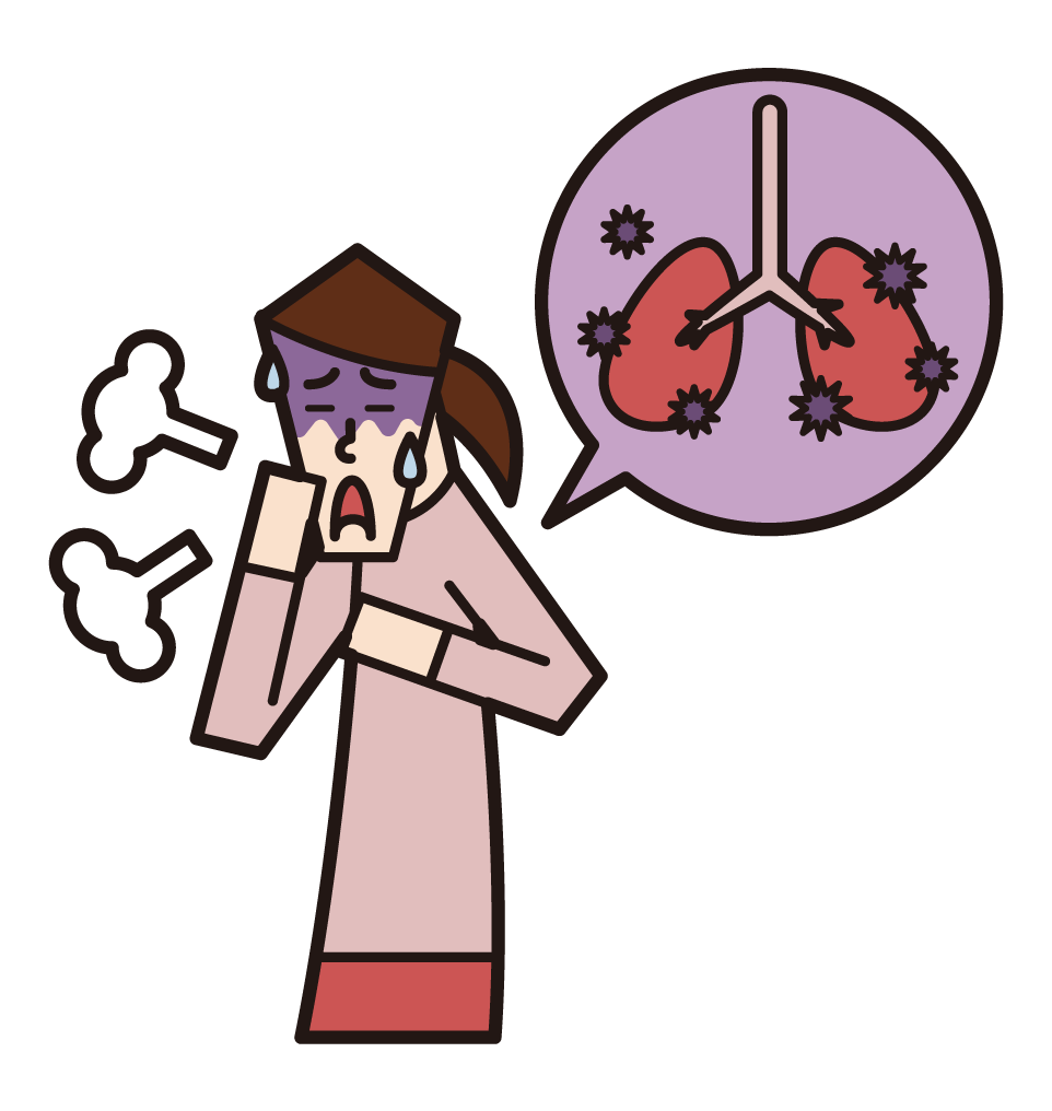 Illustration of pneumonia, pulmonary tuberculosis, lung disease (female)