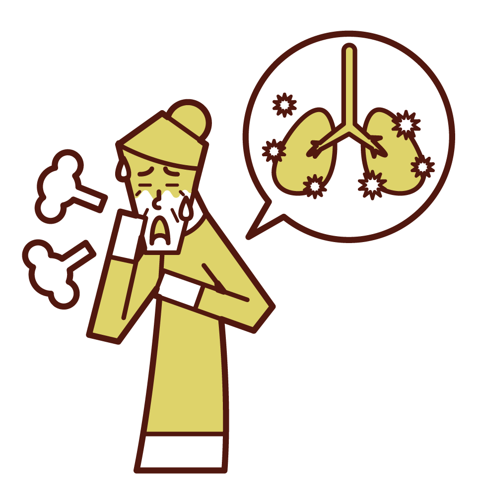Illustration of pneumonia, pulmonary tuberculosis, lung disease (female)