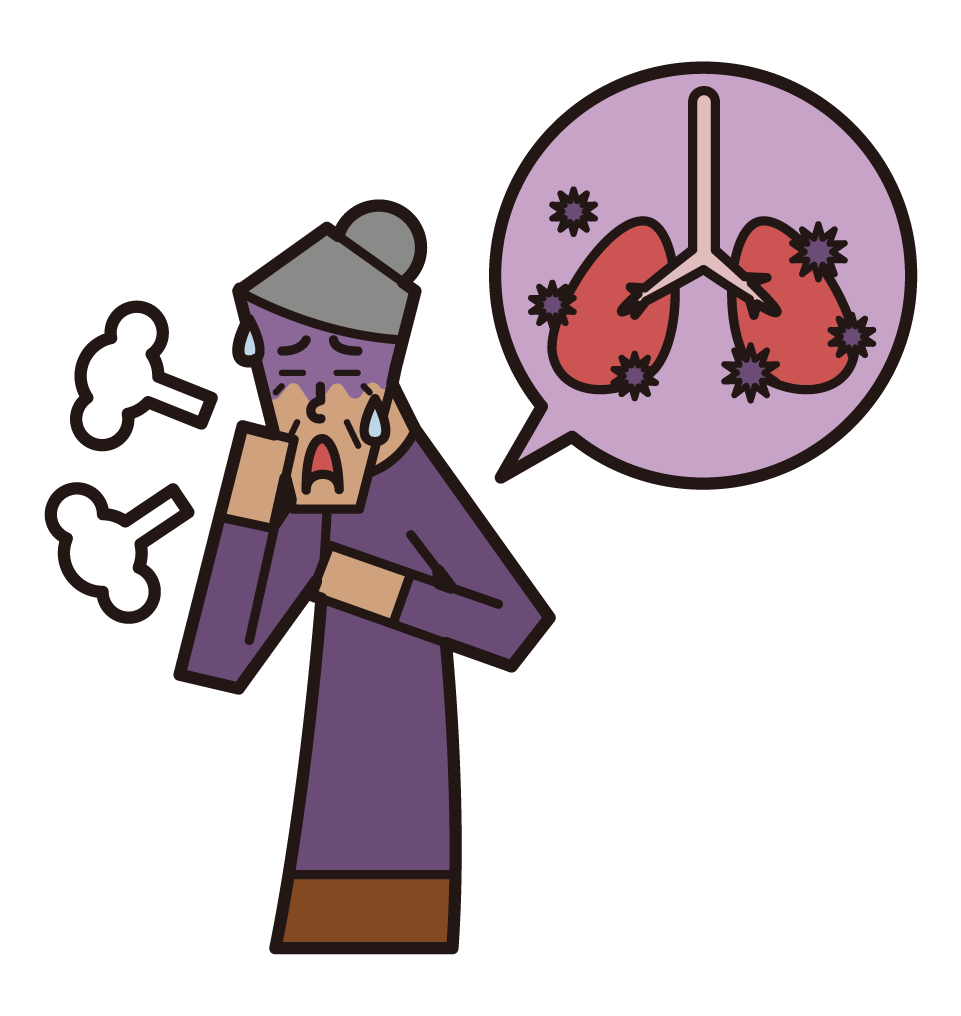 Illustration of pneumonia, pulmonary tuberculosis, lung disease (female)