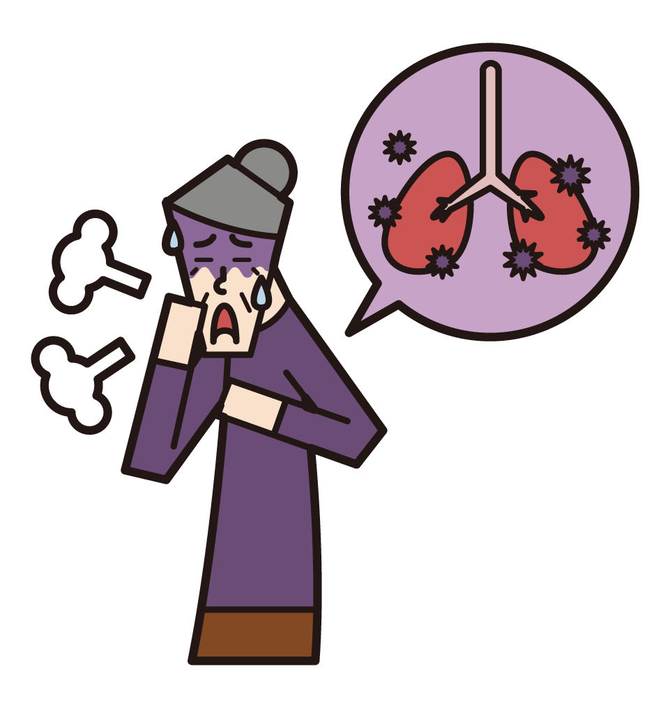 Illustration of pneumonia, pulmonary tuberculosis, lung disease (female)