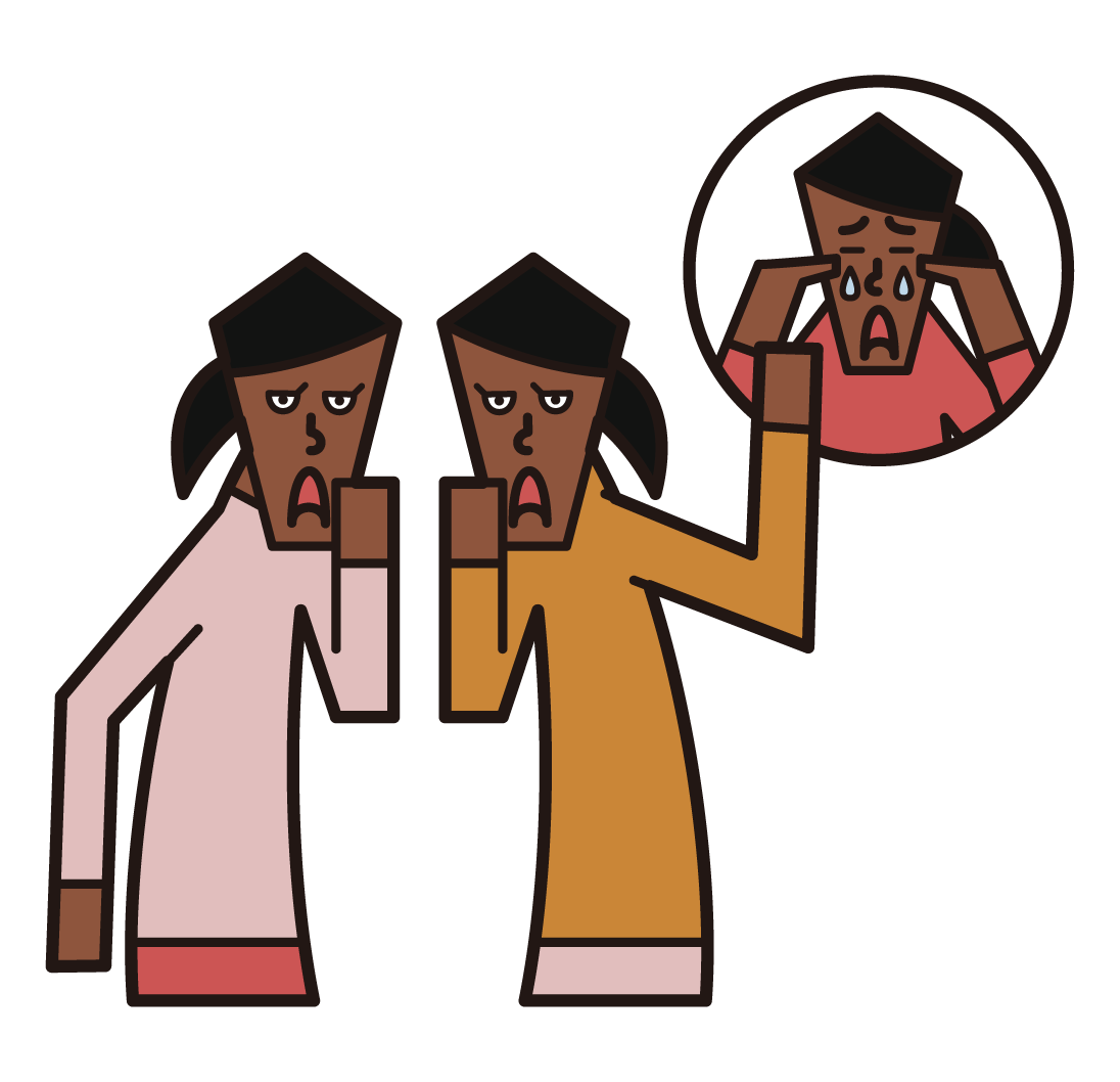 Illustration of bad mouth, back mouth, bullying (woman)