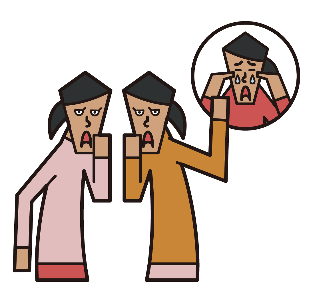 Illustration of bad mouth, back mouth, bullying (woman)